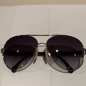 CHANEL Silver and Black Aviator Sunglasses